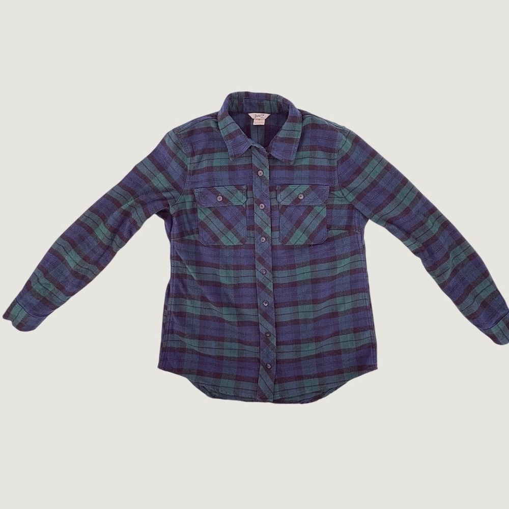 Duluth Trading Co Flannel Shirt Womens S Blue Green Plaid Button Down Utility - Picture 2 of 7